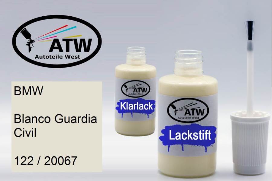 BMW, Blanco Guardia Civil, 122 / 20067: 20ml Lackstift + 20ml Klarlack - Set, von ATW Autoteile West.